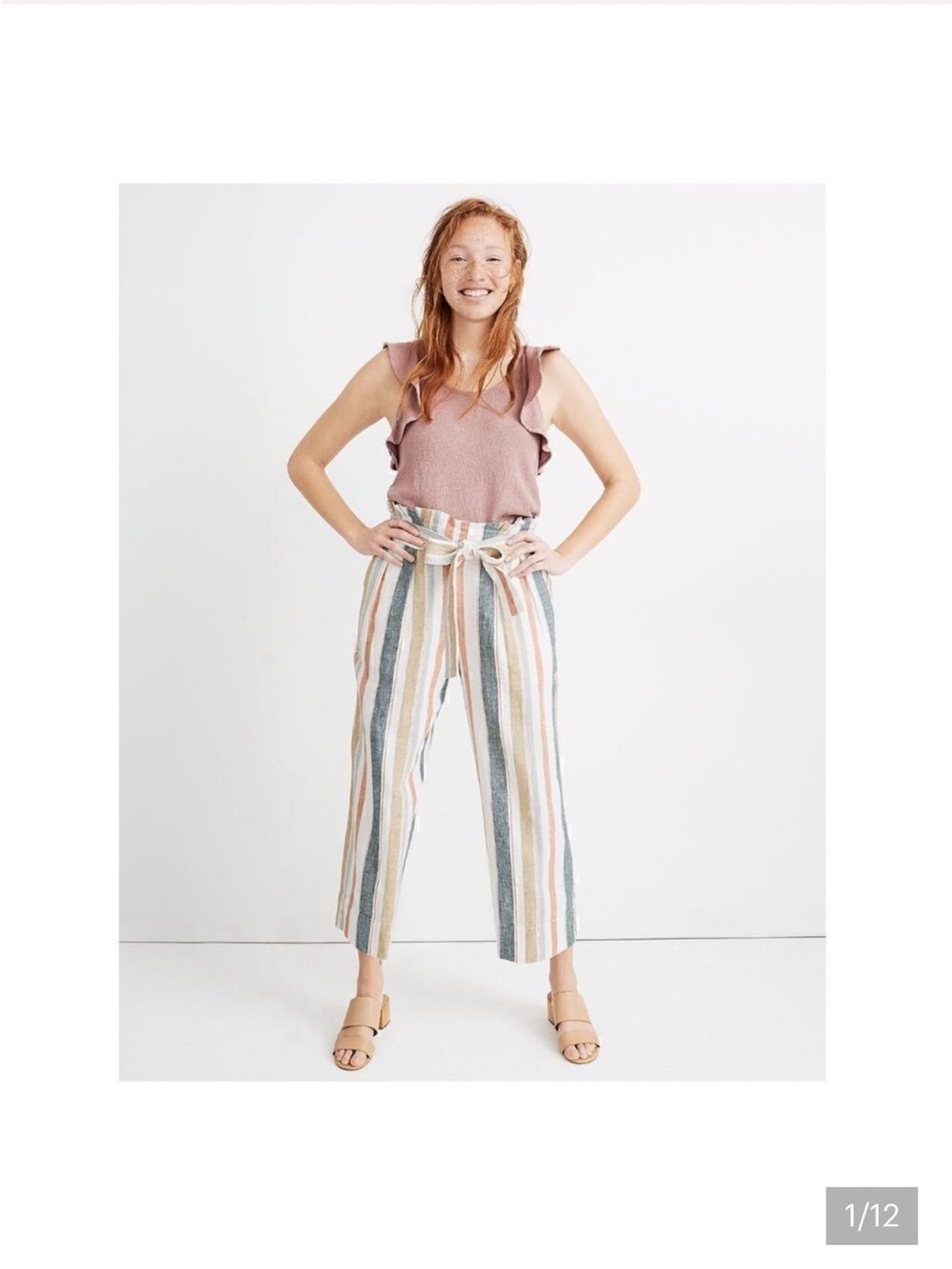 Tie-Waist Huston Pull-On Crop Pants in Stripe | SZ XS
